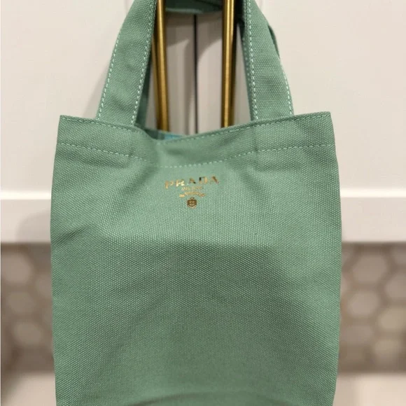 New Authentic Prada Mint Green Mini Canvas Tote - Picture 3 of 10